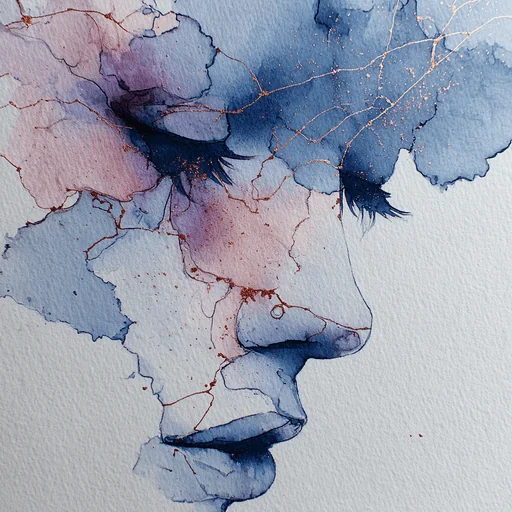 Abstract Watercolor Profile with Rose-Gold Constellations