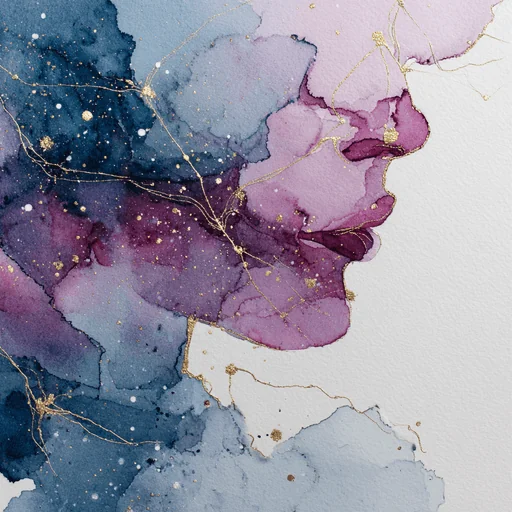 Abstract Watercolor Profile with Rose-Gold Constellations