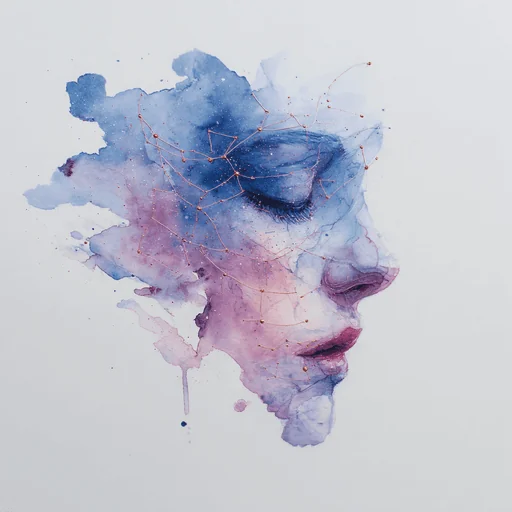 Abstract Watercolor Profile with Rose-Gold Constellations