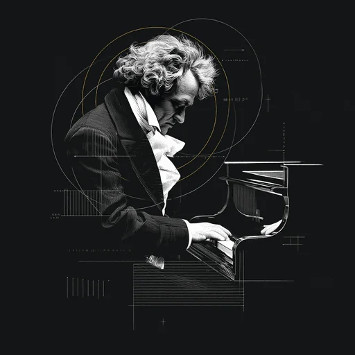 Minimalist Beethoven Playing Piano Illustration
