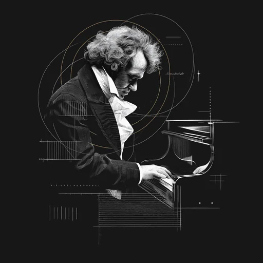Minimalist Beethoven Playing Piano Illustration