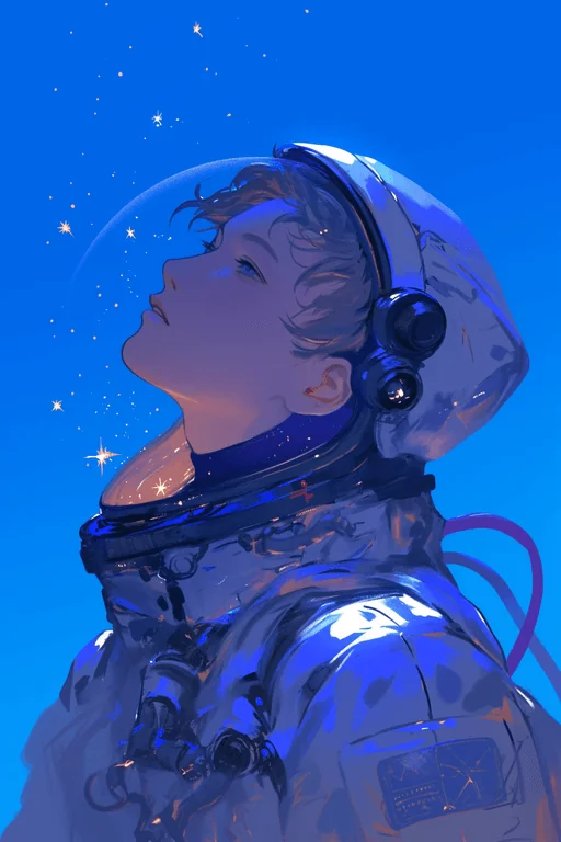 Young Boy in Astronaut Suit Gazing Skyward