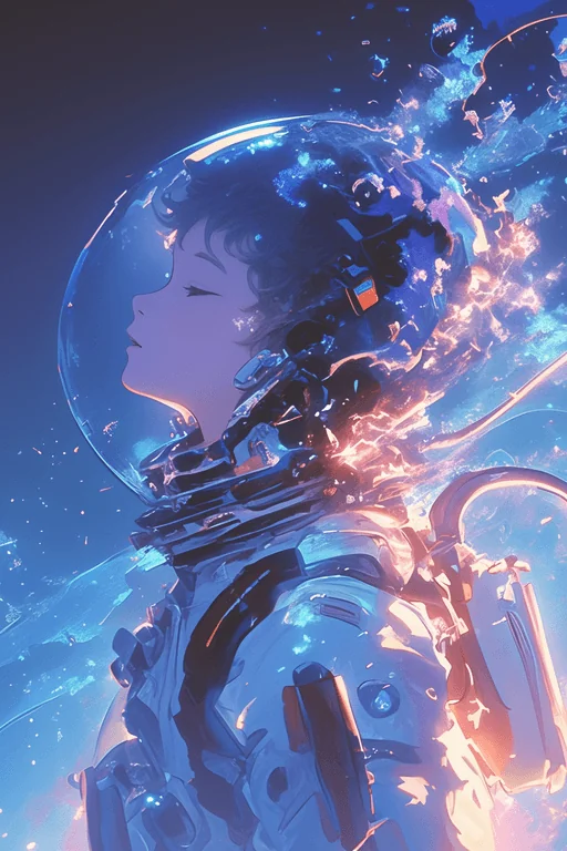 Young Boy in Astronaut Suit Gazing Skyward