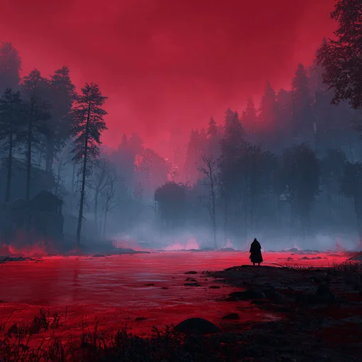 Bleeding Red Mist Over River Styx in Elden Ring