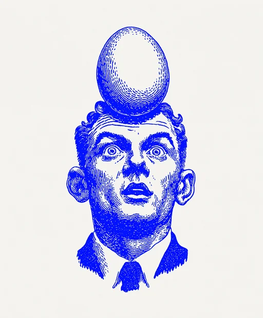Busker Balancing Ball and Egg in Blue Ink
