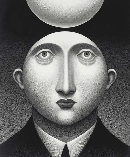 Busker Balancing Ball and Egg in Blue Ink