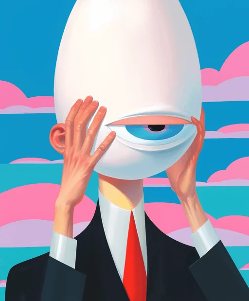 Busker Balancing Ball and Egg in Blue Ink