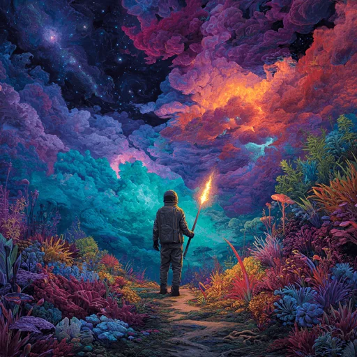 Galactic Explorer with Torch Sword on Earth