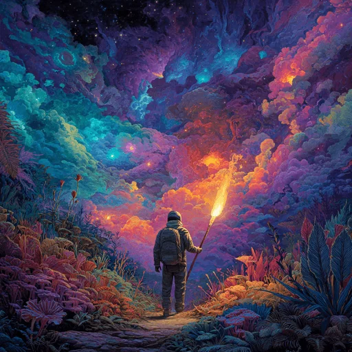 Galactic Explorer with Torch Sword on Earth