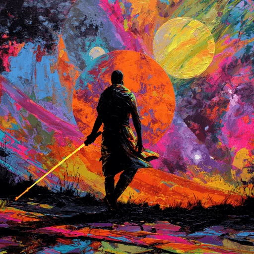 Galactic Explorer with Torch Sword on Earth