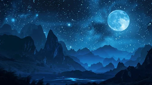 Moonlit Mountain Silhouettes Under Starry Sky
