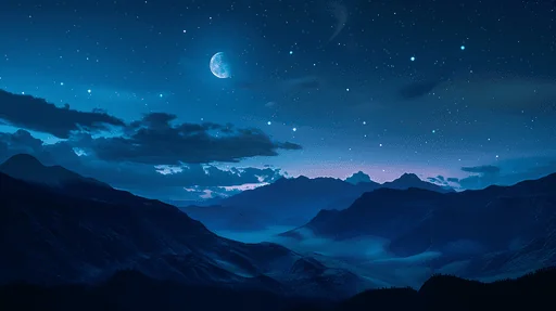 Moonlit Mountain Silhouettes Under Starry Sky