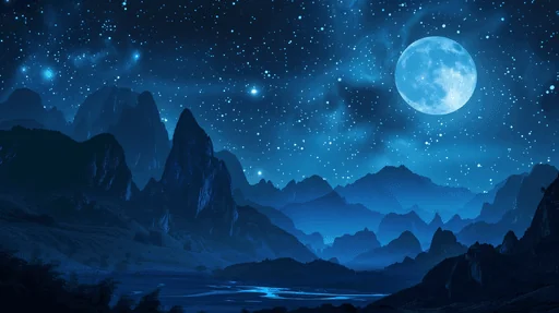 Moonlit Mountain Silhouettes Under Starry Sky