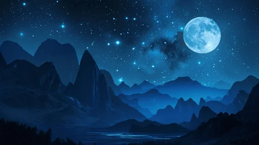 Moonlit Mountain Silhouettes Under Starry Sky