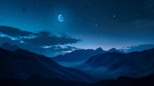 Moonlit Mountain Silhouettes Under Starry Sky