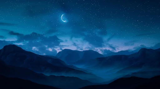 Moonlit Mountain Silhouettes Under Starry Sky