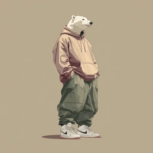 Polar Bear in Oversized Hoodie and Baggy Pants