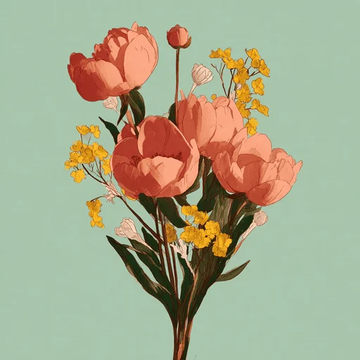 Pink Peonies Floral Illustration
