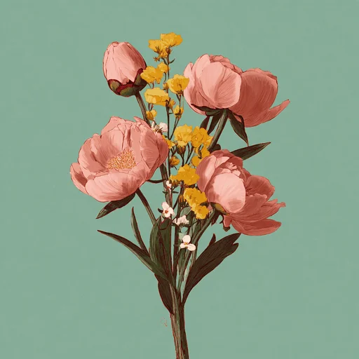 Pink Peonies Floral Illustration