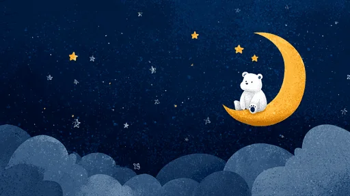 Cute Bear on Crescent Moon in Starry Night