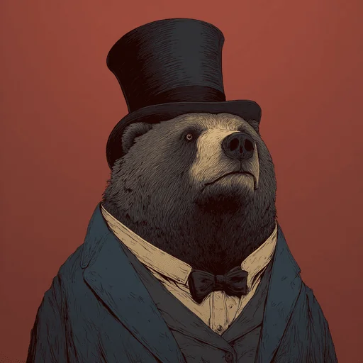 Bear Wearing a Top Hat and Bow Tie