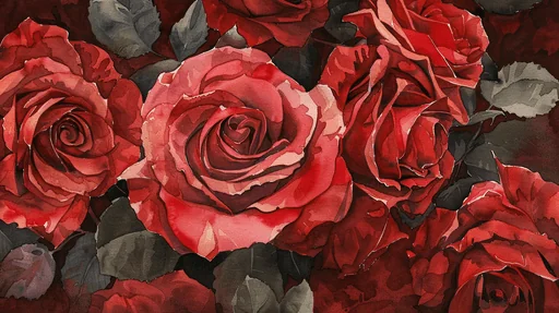 Watercolor Painting of Deep Red Roses
