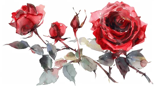 Watercolor Painting of Deep Red Roses