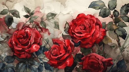 Watercolor Painting of Deep Red Roses