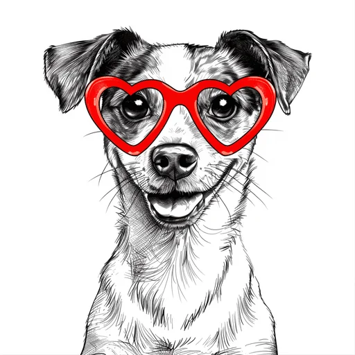 Jack Russell Terrier with Red Heart-Shaped Glasses
