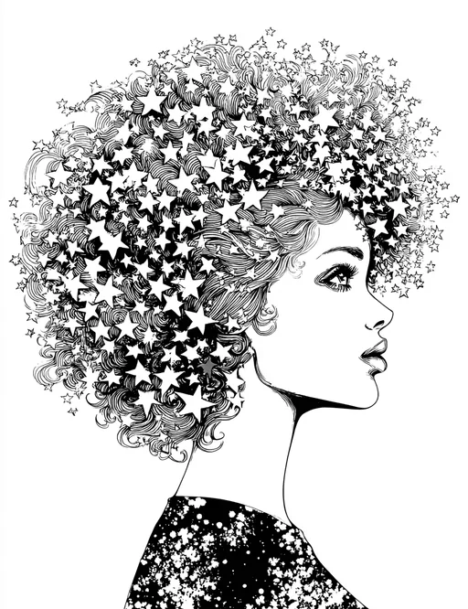Woman with Starry Hair Profile Drawing
