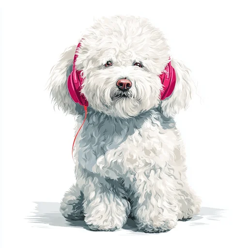 Bichon Frisé Wearing Pink Headphones