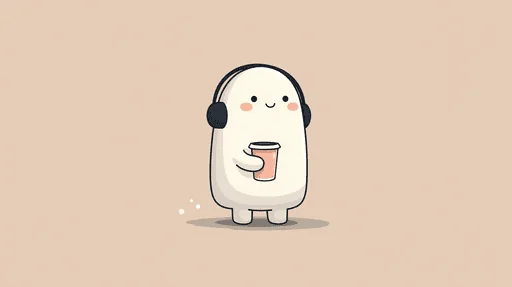 Minimal Blob Character with Coffee and Headphones