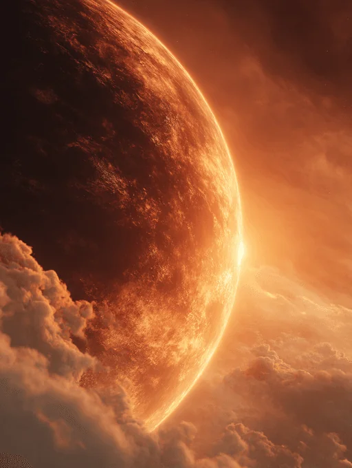 Golden Orange Planet at Sunrise