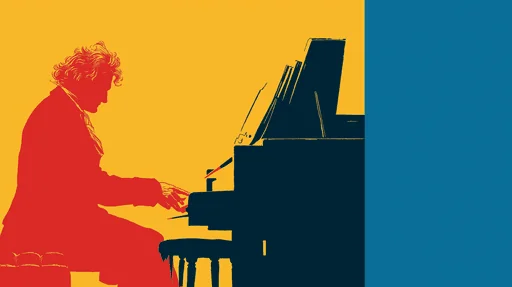 Minimalist Beethoven Playing Piano Illustration