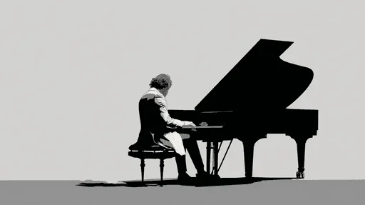 Minimalist Beethoven Playing Piano Illustration