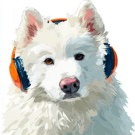 Bichon Frisé Wearing Pink Headphones