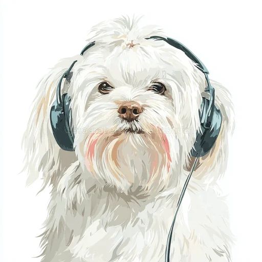 Bichon Frisé Wearing Pink Headphones