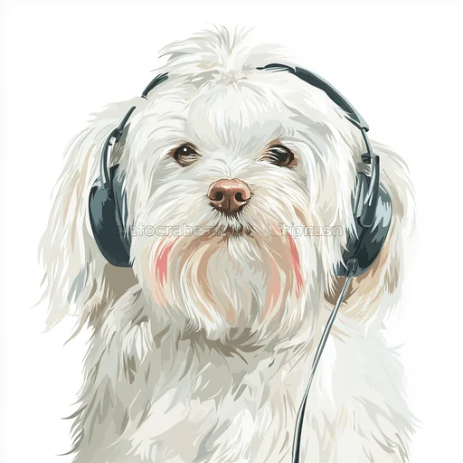 Bichon Frisé Wearing Pink Headphones