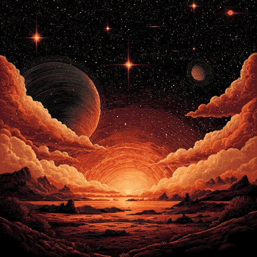 Alien Sunset Horizon with Molten Amber Glow