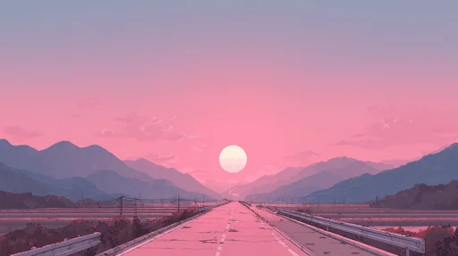 Minimal Manga Landscape with Pink Sunset