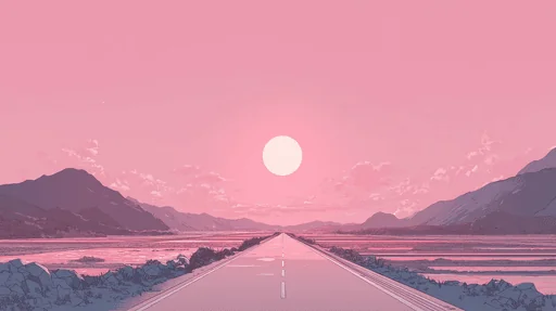 Minimal Manga Landscape with Pink Sunset