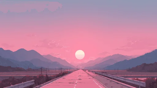 Minimal Manga Landscape with Pink Sunset