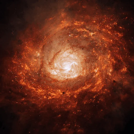 Fiery Orange Spiral Galaxy Around White Sphere
