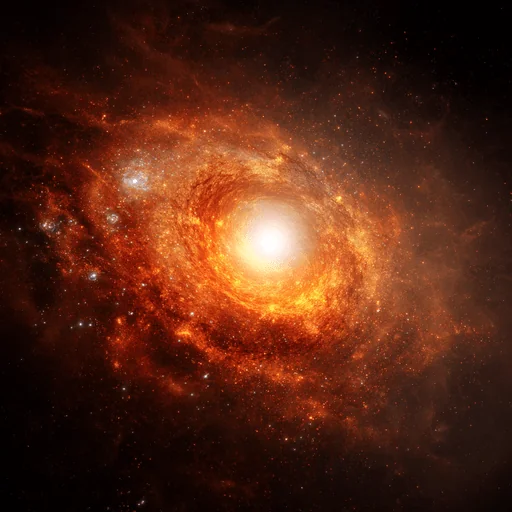 Fiery Orange Spiral Galaxy Around White Sphere