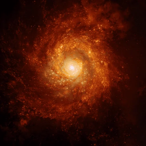 Fiery Orange Spiral Galaxy Around White Sphere