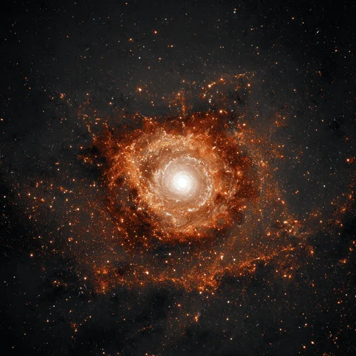 Fiery Orange Spiral Galaxy Around White Sphere