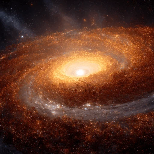 Fiery Orange Spiral Galaxy Around White Sphere