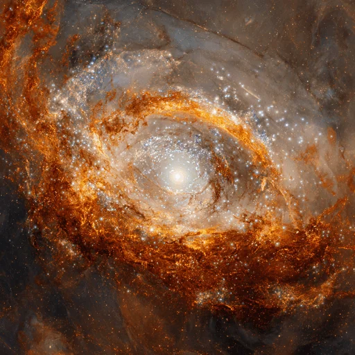 Fiery Orange Spiral Galaxy Around White Sphere