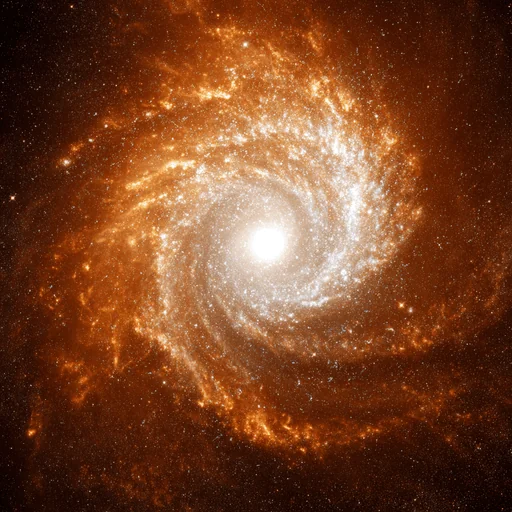 Fiery Orange Spiral Galaxy Around White Sphere