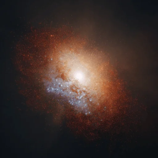 Fiery Orange Spiral Galaxy Around White Sphere